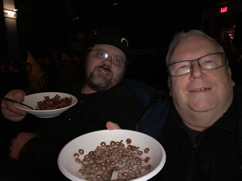 My friend and I enjoying sugary cereal goodness