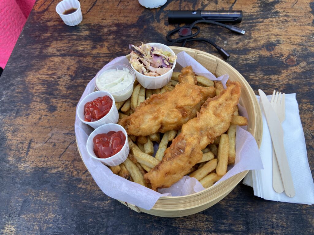 Cod fish 'n chips at Go Fish