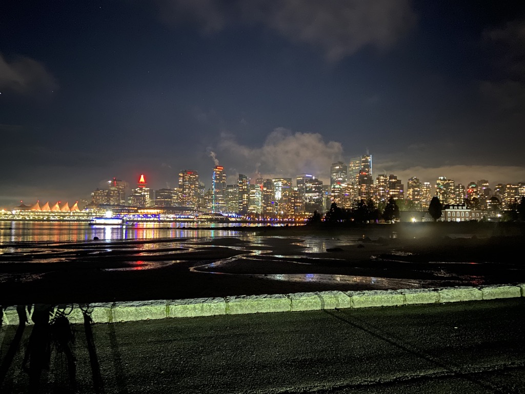 Night view of Vancouver from Stanley Park