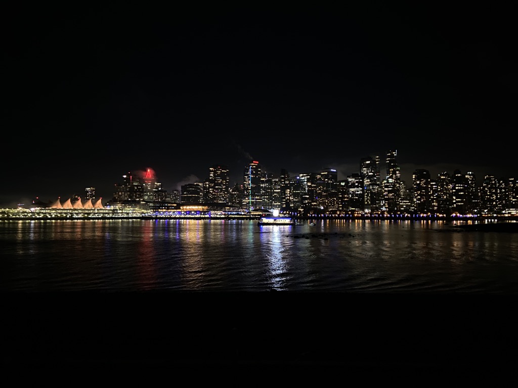 Night view of Vancouver from Stanley Park