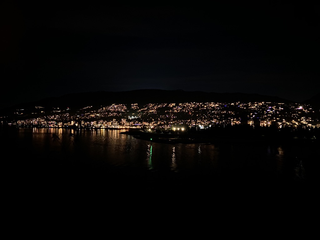 Stanley Park Prospect Point outlook at night viewing West Vancouver