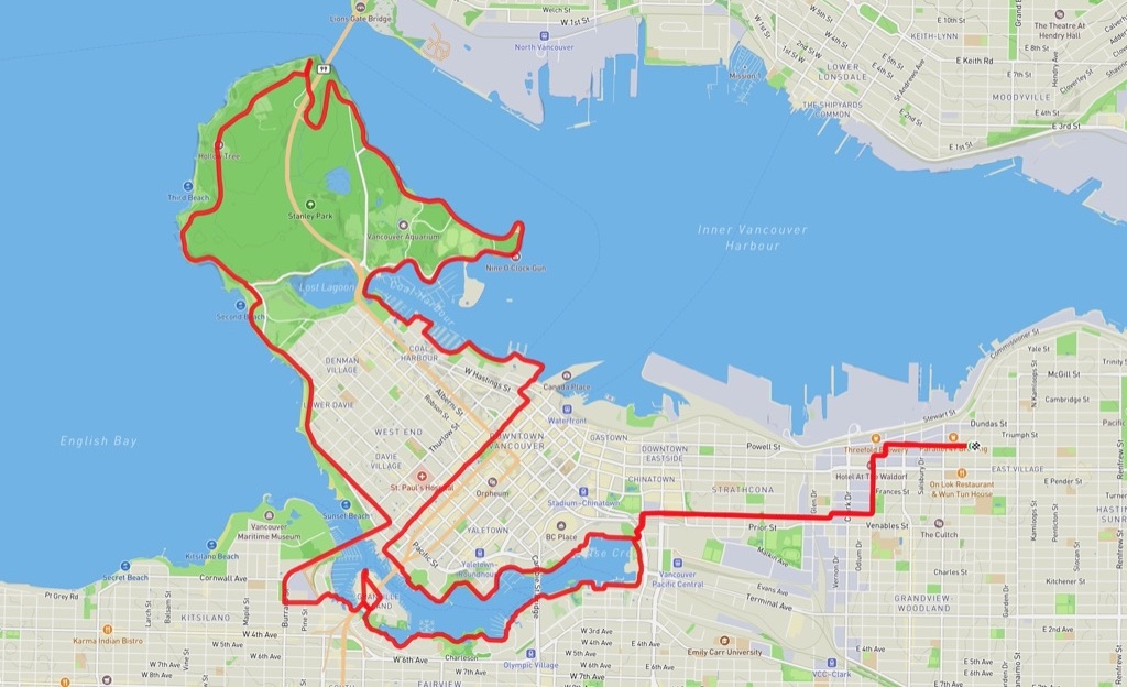 New Year's Eve 2025 ride map including Stanley Park loop and False Creek Seawall